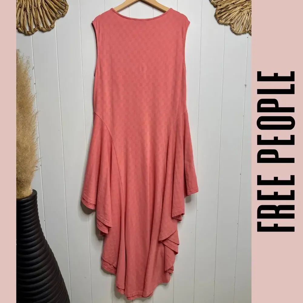 Free People dress Small midi asymmetrical textured ruffle boho cotton